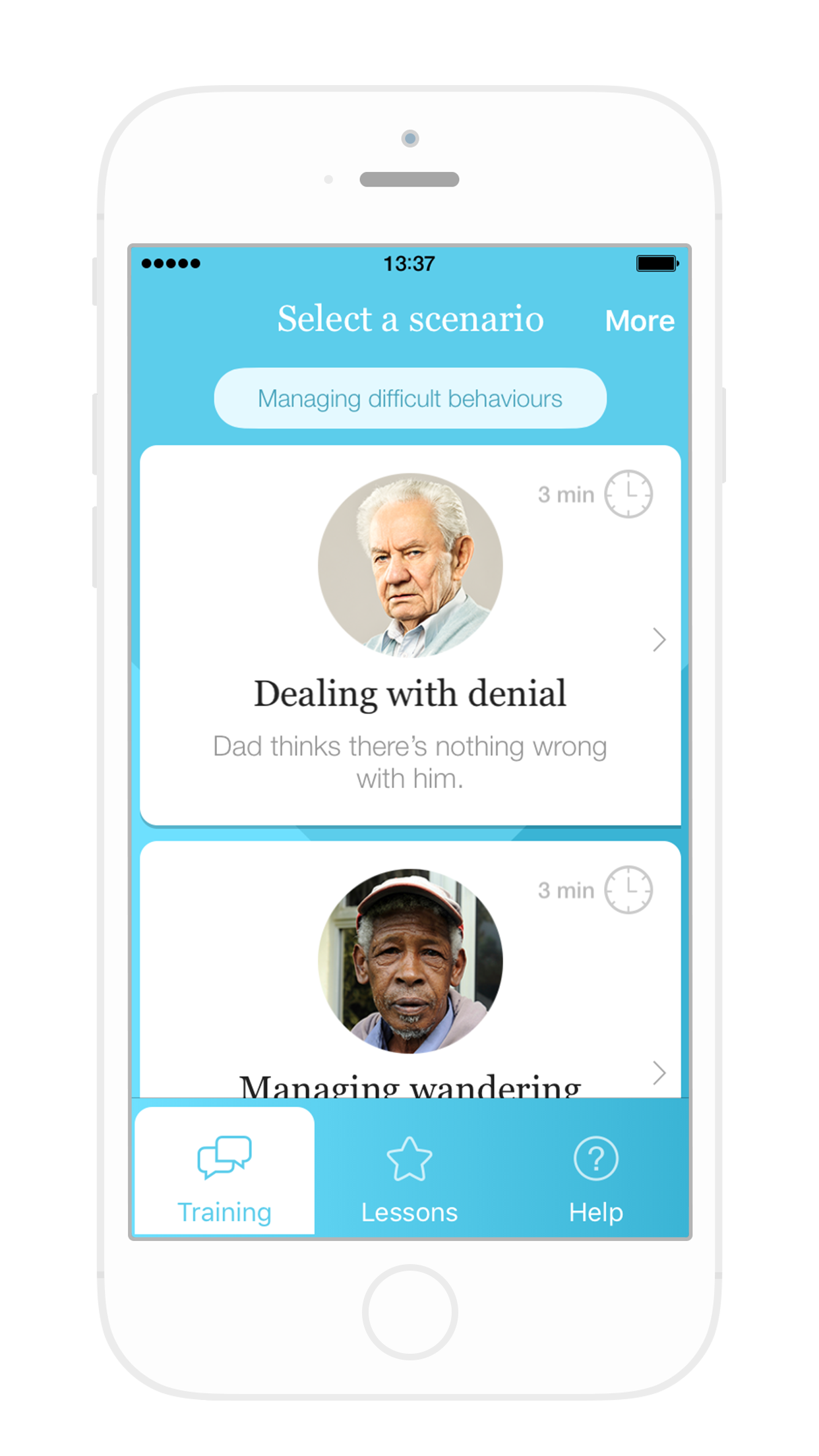 Select a scenario - screenshot from Dementia Advisor app