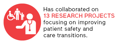 has collaborated on 13 research projects focusing on improving patient safety and care transitions