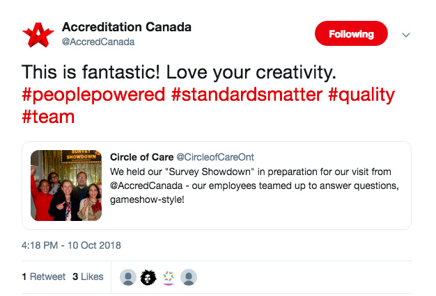 This is fantastic! Love your creativity. Tweet by Accreditation Canada.