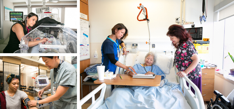 collage of nurses treating patients in various units of Sinai Health